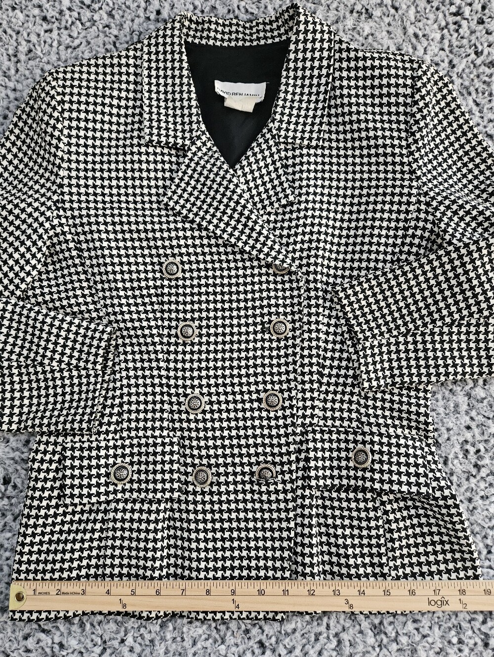 Vintage David Benjamin Houndstooth Blazer 12 L Large Double Breasted Academia - Picture 14 of 16